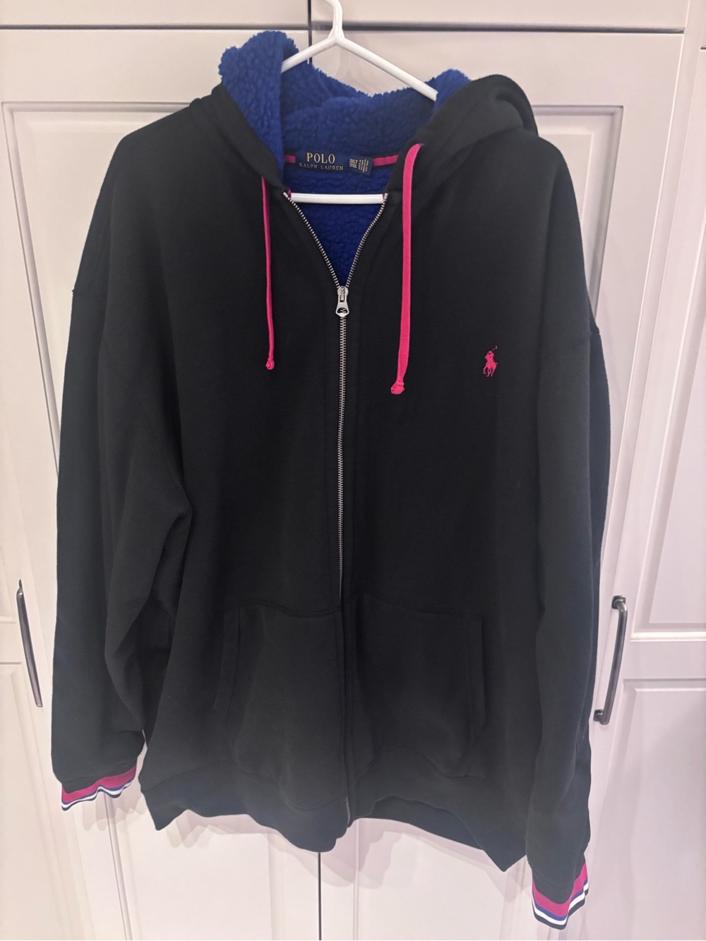 Polo by Ralph Lauren mens black Zip-Up Hoodie with Blue Sherpa lining 3xlt
